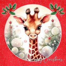 Giraffe Square Christmas Card (Red, Globe)