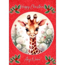 Personalised Giraffe Christmas Card (Red, Globe)