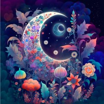 Fantasy Art Moon Flowers Square Greeting Card Design 8