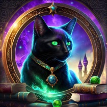 Black Cat Fantasy Mystic Art Blank Greeting Card