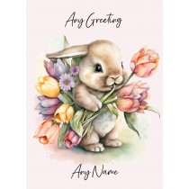 Personalised Bunny Rabbit with Flowers Watercolour Art Greeting Card (Birthday, Fathers Day, Any Occasion) 8