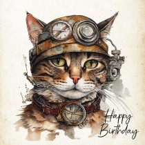 Cat Fantasy Steampunk Square Birthday Card (Design 8)