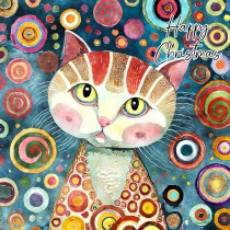 Cat Art Colourful Christmas Square Greeting Card (Design 8)