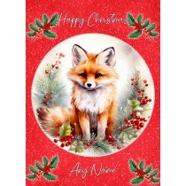 Personalised Fox Christmas Card (Red, Globe)