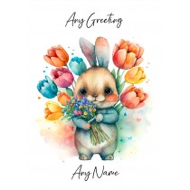 Personalised Bunny Rabbit with Flowers Watercolour Art Greeting Card (Birthday, Fathers Day, Any Occasion) 9