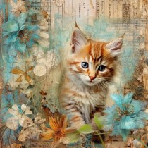 Cat Kitten Art Blank Square Card (Design 9)
