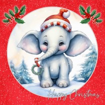 Elephant Square Christmas Card (Red, Globe)