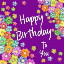 Happy Birthday Greeting Card (Square, flowers)