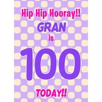 Gran 100th Birthday Card (Purple Spots)
