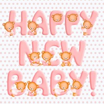 Happy New Baby Greeting Card (Square, Pink)