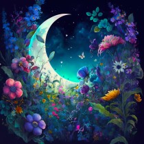 Fantasy Art Moon Flowers Square Greeting Card Design 10