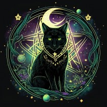 Black Cat Fantasy Mystic Art Blank Greeting Card