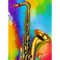 Saxophone Instrument Colourful Art Blank Greeting Card