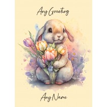 Personalised Bunny Rabbit with Flowers Watercolour Art Greeting Card (Birthday, Fathers Day, Any Occasion) 10