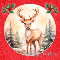 Deer Square Christmas Card (Red, Globe)