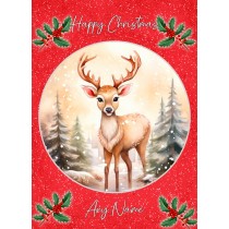 Personalised Deer Christmas Card (Red, Globe)