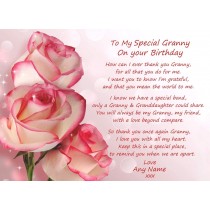 Personalised Birthday Poem Verse Greeting Card (Special Granny, from Granddaughter)