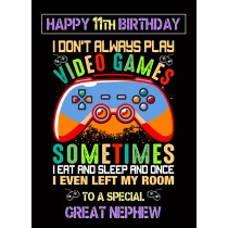 Great Nephew 11th Birthday Card (Gamer, Design 1)