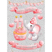 Great Granddaughter 11th Birthday Card (Grey Elephant)
