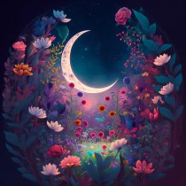Fantasy Art Moon Flowers Square Greeting Card Design 11