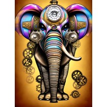Steampunk Elephant Colourful Fantasy Art Blank Greeting Card