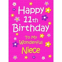Niece 11th Birthday Card (Pink)