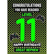 Great Nephew 11th Birthday Card (Level Up Gamer)