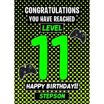 Stepson 11th Birthday Card (Level Up Gamer)