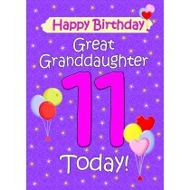 Great Granddaughter 11th Birthday Card (Lilac)