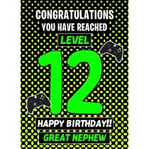Great Nephew 12th Birthday Card (Level Up Gamer)