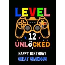 Great Grandson 12th Birthday Card (Gamer, Design 4)