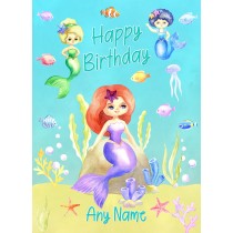 Personalised Birthday Card (Mermaids, Blue)