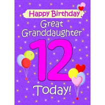 Great Granddaughter 12th Birthday Card (Lilac)