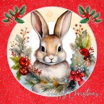 Rabbit Square Christmas Card (Red, Globe)