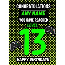Personalised 13th Level Gamer Birthday Card (Green)