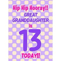 Great Granddaughter 13th Birthday Card (Purple Spots)