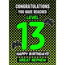 Great Nephew 13th Birthday Card (Level Up Gamer)