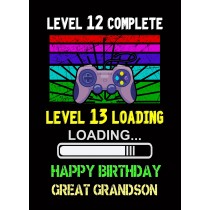 Great Grandson 13th Birthday Card (Gamer, Design 2)