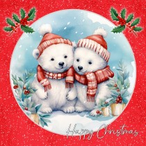 Polar Bear Square Christmas Card (Red, Couple)