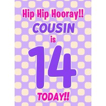 Cousin 14th Birthday Card (Purple Spots)