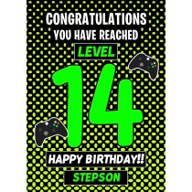 Stepson 14th Birthday Card (Level Up Gamer)