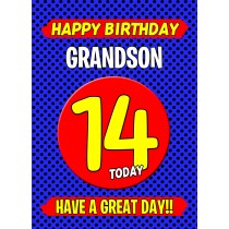 Grandson 14th Birthday Card (Blue)