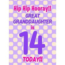 Great Granddaughter 14th Birthday Card (Purple Spots)