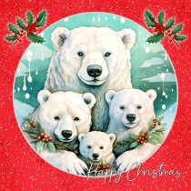 Polar Bear Square Christmas Card (Red, Family)