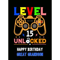 Great Grandson 15th Birthday Card (Gamer, Design 4)