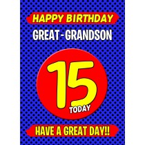 Great Grandson 15th Birthday Card (Blue)
