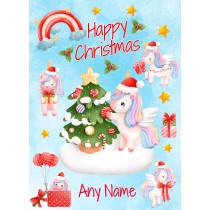 Personalised Christmas Card (Unicorn, Blue)