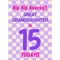 Great Granddaughter 15th Birthday Card (Purple Spots)
