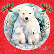 Polar Bear Square Christmas Card (Red, Three)