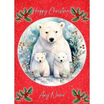 Personalised Polar Bear Christmas Card (Red, Three)